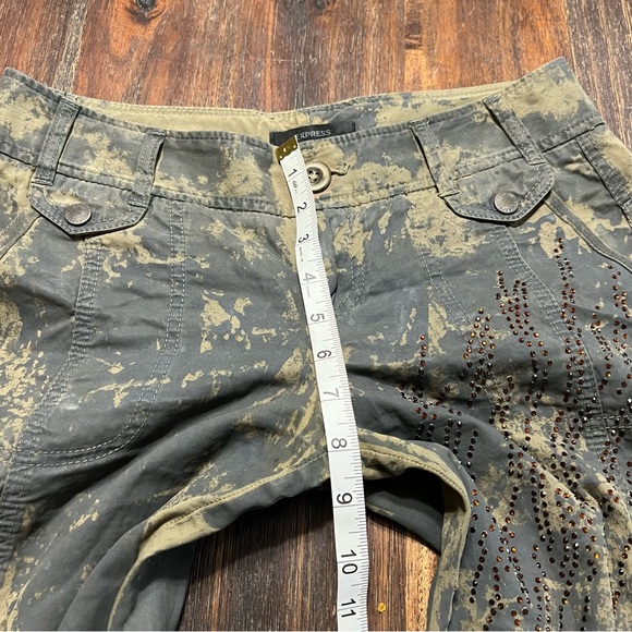 Vintage baggy cargo pants Y2K camo print rhinestones green gray 0 mid rise - Picture 10 of 15